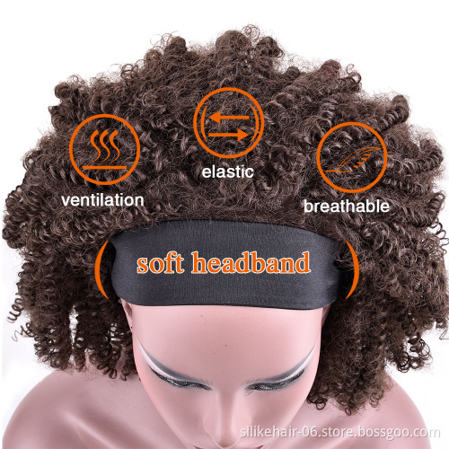 14Inch Cosplay African Wrap Hair Style Chic Afro Kinky Curly Headband Wig With Pre-attached Scarf For Black Women Synthetic Wigs